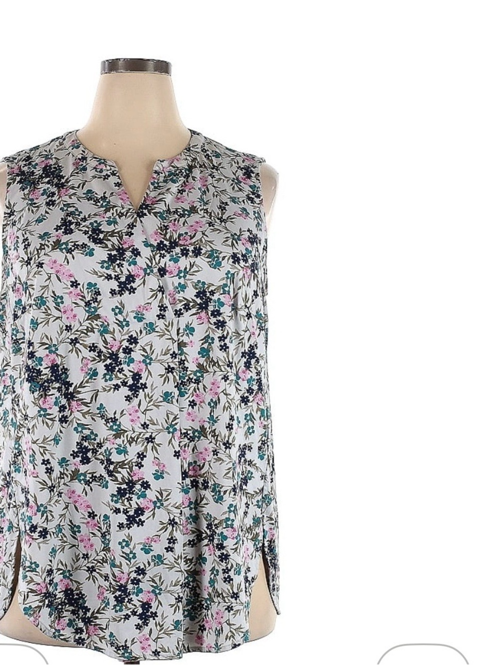 Fever Sleeveless Floral Split-Hem Tank - White with Pink & Teal Accents